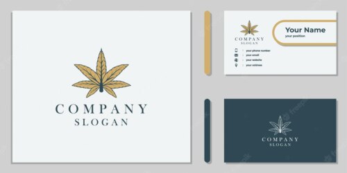 sample artwork for a company branding package, featuring a cannabis leaf with the word "COMPANY"